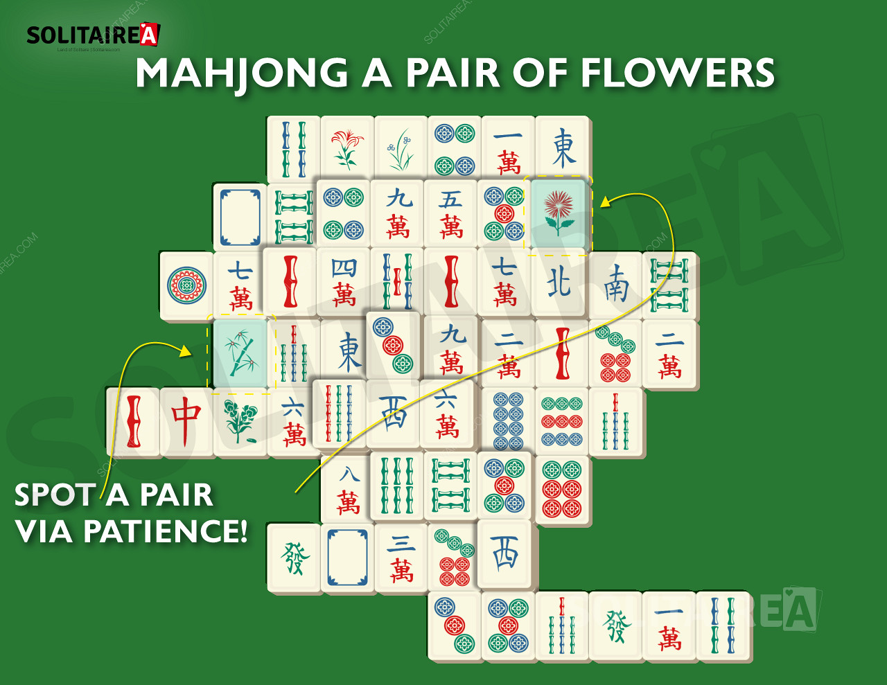 Imagem do Mahjong Solitaire mostrando uma seleção típica de peças.